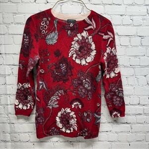 Talbots Red Floral Crew Neck Sweater pure cashmere sz SP